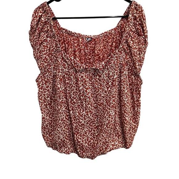Old Navy NWT Womens Red Floral Print Top Off Shoulder Bubble Design Sz 3X - Picture 1 of 9